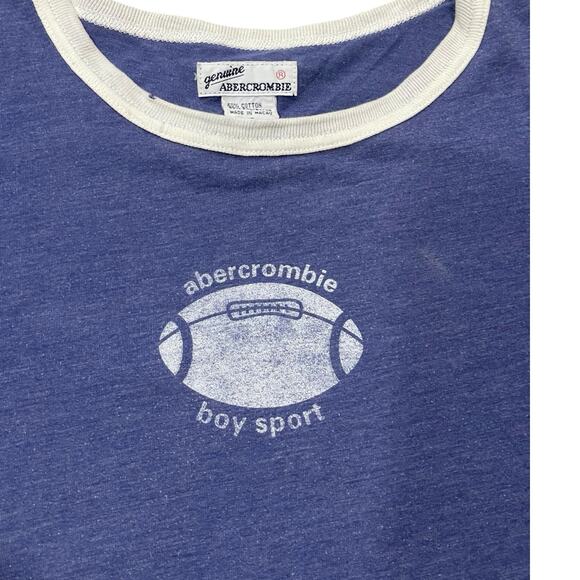 VINTAGE Abercrombie & Fitch Women’s Babydoll T-Shirt 80s Boy Sport Football Blue - Picture 2 of 6